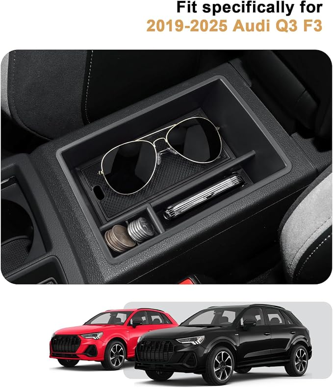 ECOZEN Center Console Organizer For 2019-2025 Audi Q3 F3 - Armrest Box Storage Tray Compatible with 2019-2025 Audi Q3 Accessories Armrest Organizer ABS