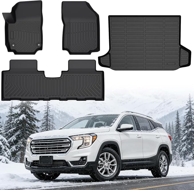 Floor Mats for GMC Terrain 2018-2024, Custom Fit Heavy Duty TPE All Weather Protection, Waterproof Non-Slip Black Car Liners for Front & Rear (Two-Row Floor Mats & Cargo Liner)