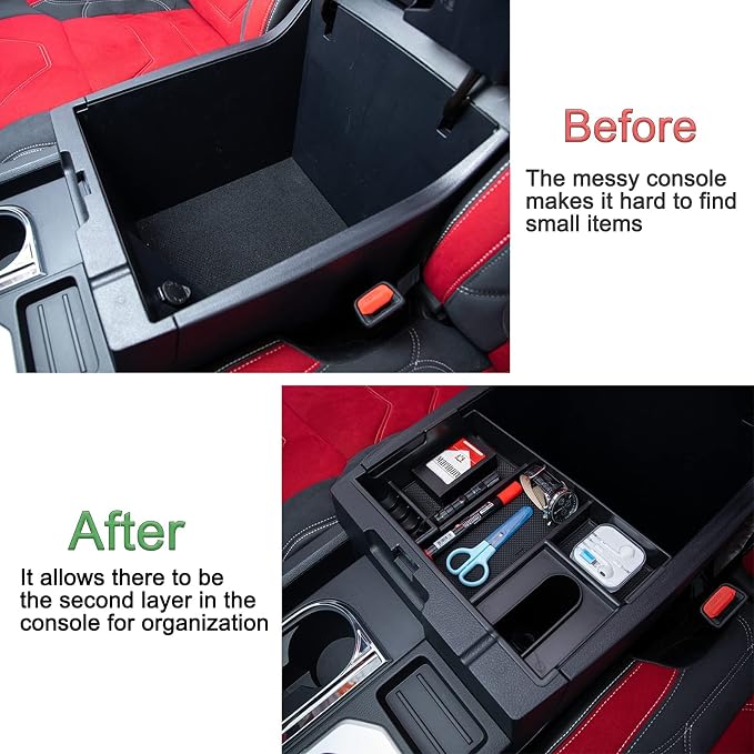 JDMCAR Center Console Oragnizer (Half Tray) and Liner Accessories (Bucket Seat, Red Trim) Compatible with Toyota Tundra 2014-2021