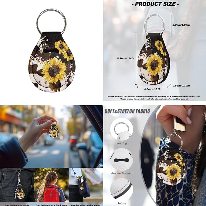Howilath Cows Sunflowers Print Car Seat Cushion Cover with Steering Wheel Protector/Seat Belt Shoulder Pads/Keychains/Coasters Universal Fit Interior Accessories Fit Most Vehicle - 13 Piece