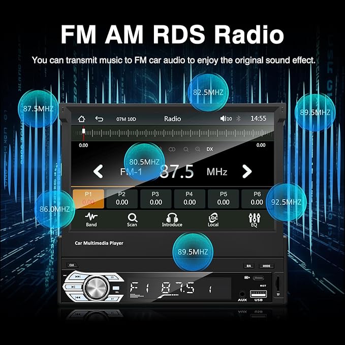 EZoneTronics Type-C&USB Single-Din-Carplay& Android-Auto-Car-Radio 7-inch Flip Out Touchscreen Bluetooth/Backup Camera//FM/RDS MP5 Player