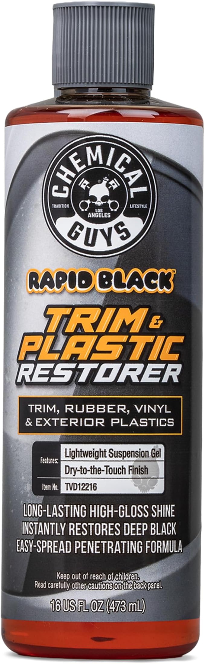 Chemical Guys Black Trim Restorer Gel for Exterior Plastic, Rubber, and Vinyl, Restores Faded Trim with Deep Black Finish, Controlled Application Formula, 16 Oz
