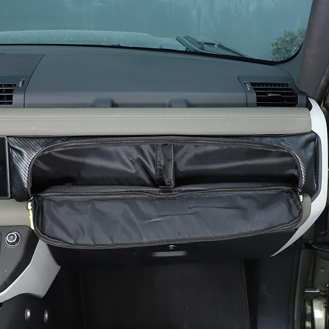 PIUGILH Dashboard Glove Storage Bag Compatible with Land Rover Defender 90 110 130 2020-2026 Accessories, Center Console Front Passenger Dash Board Storage Bag Organizer, 1Pcs (Carbon Fiber Black)
