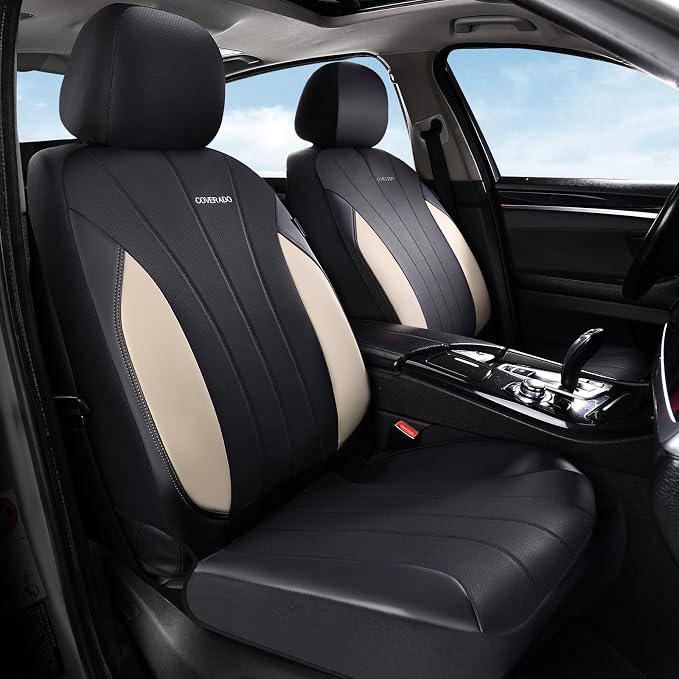 Coverado Seat Covers, Red Car Seat Covers Full Set, Automotive Seat Covers 5 Seats, Waterproof Black Car Seat Protectors Universal Fit for SUVs Trucks Sedans