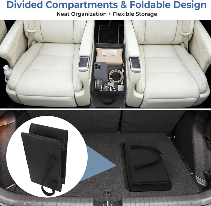 Car Seat Organizer For 2019-2026 Kia Telluride/Subaru Ascent 7 Seater, Car Seat Aisle Storage Box with Cup Holders For Kia 2021-2025 Sorento 6 Seater, Foldable Backseat Console Bin