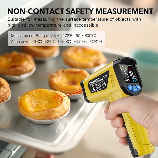 Infrared Thermometer Gun - INSTRODOTS Digital Laser Thermometer Temperature Gun with Adjustable Emissivity & Max Value, -58°F~1472°F Non-Contact Surface Thermometer for Cooking, Freezer, Pizza, HVAC