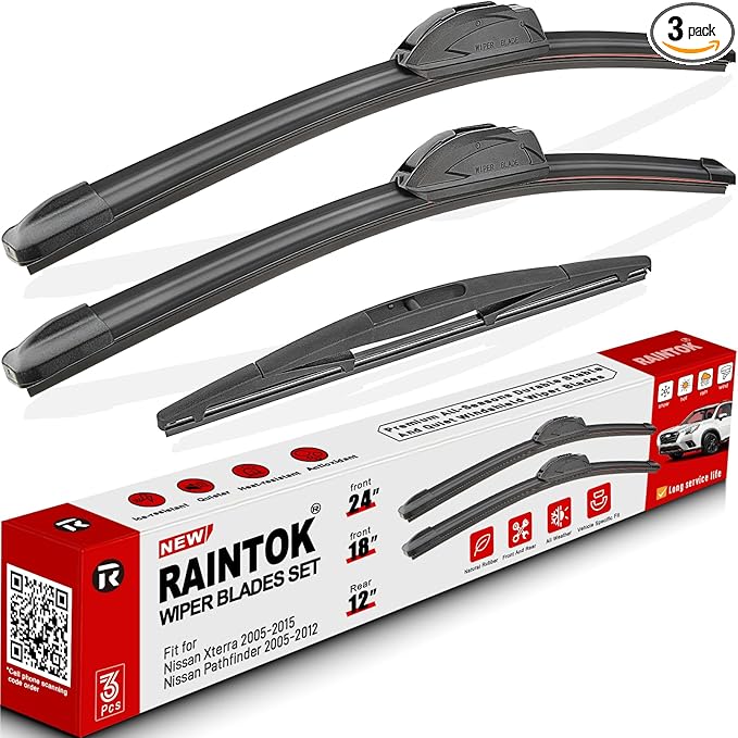 Windshield Wiper Blades Replacement for 2005-2015 Nissan Xterra / 2005-2012 Nissan Pathfinder Original Factory Quality Front Rear Wipers Blade Set for My Car - 24" 18" 12" (Pack of 3)