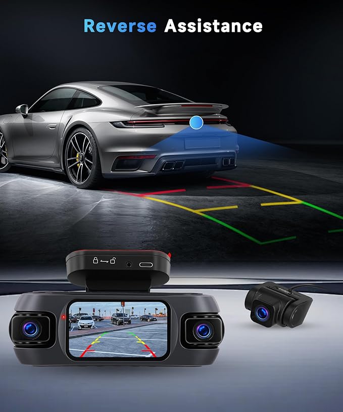 4K Dash Cam 4 Channel 360° Front and Rear Inside Left Right, 3 Inch Dash Camera Support WiFi GPS Night Vision Sensitive Motion Detection 24/7 Recording Parking Mode Monitor Reversing Help