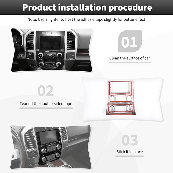 CheroCar Black Carbon Fiber Central Control Navigation & Emergency Light Control Panel Trim Cover Kit Fit for Ford F150 2015-2020 Hazard Light Switch & GPS Screen Surround Decorative Bezels
