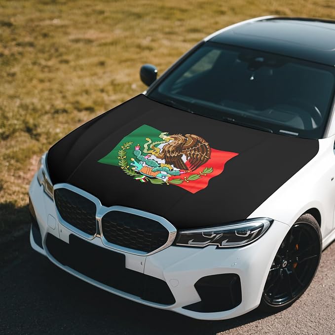 Mexico Flag Car Hood Cover, 4x5 Feet Car Bonnet Banner | Universal Fit, Elastic Polyester, Stretchable