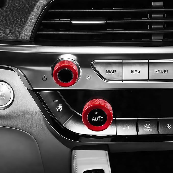 5PCS Aluminum Car Drive Mode Gear Shift Switch Cover,Radio Audio Volume Adjustment Knob Cover,AC Switch Button Knob Cover Compatible with Kia Telluride 2020-2024 Accessories (Red)