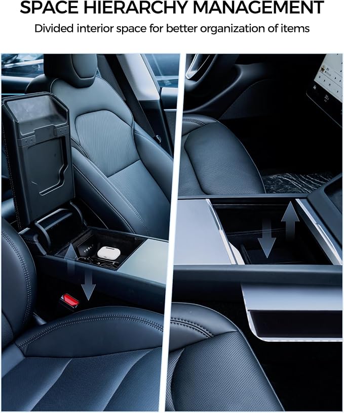 KYX Center Console Organizer Tray for Tesla Model 3 Highland Accessories 2024 Armrest Hidden Drawer Storage Box Cup Holder-5Pcs