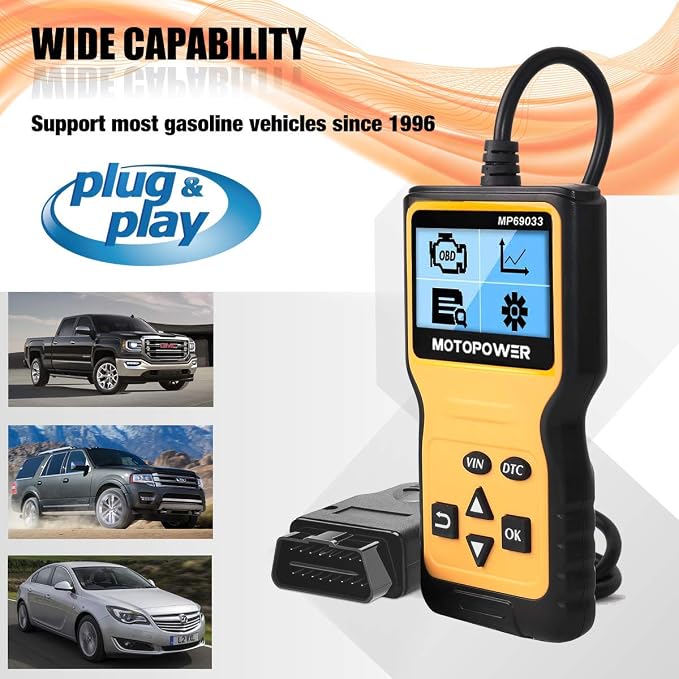 MOTOPOWER MP69033 Car OBD2 Code Reader Scanner with MP00205A 12V 800mA Battery Charger Maintainer
