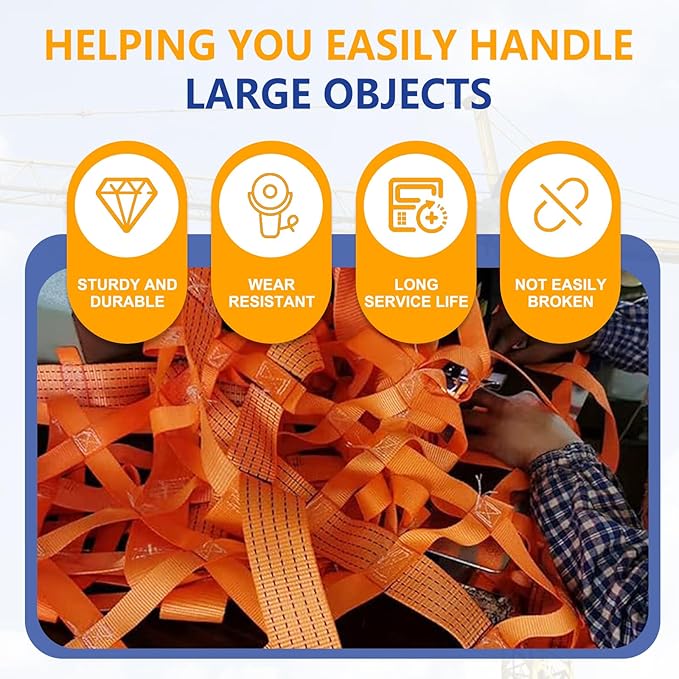 Safety Lifting Straps, Flat Nylon Sling Hoisting Net - 3.3' x 3.3'ft Cargo Lifting Nets, 1100lbs Load Capacity for Construction Rigging & Moving