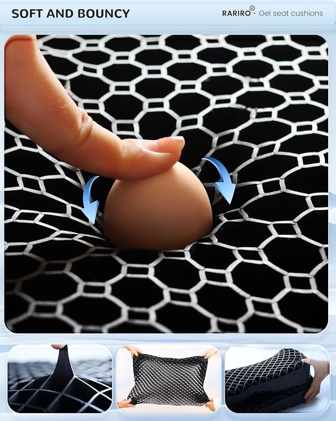 Thickened Gel Seat Cushion, Egg Gel Chair Pads for Wheelchair Pressure Coccyx Sciatica Pain Relief, Cooling Desk Seat Cushion for Kayak, Car, Office Chair Long Sitting[Black-2.75"]