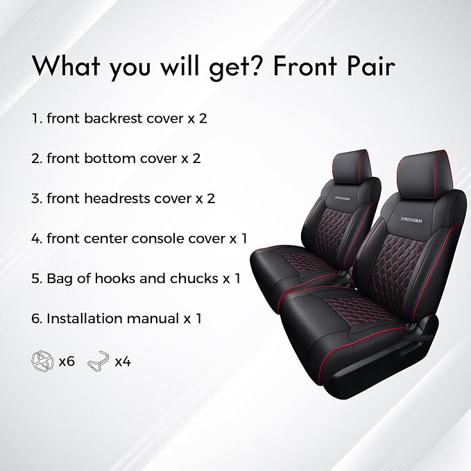 Huidasource Custom Fit Tundra Front Seat Covers, Waterproof Seat Cushion Fit for 2014-2021 Toyota Tundra CrewMax Pickup Truck (Front Pair/Black & Red)