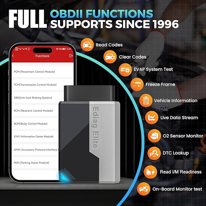 KINGBOLEN Ediag Elite OBD2 Scanner Bluetooth, Bidirectional Test Scanner All System Diagnostic Tool for iOS & Android, 15+ Hot Reset, CANFD Protocol, FCA AutoAuth, No Subscriptions Lifetime Update