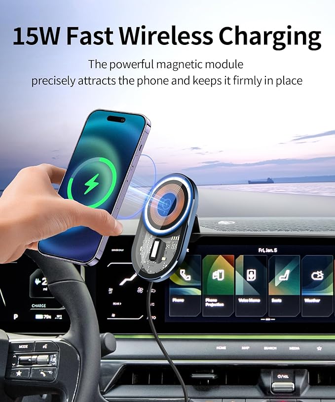 Wireless Charging car Phone Holder for Kia EV9 2024 Accessories 12.3 inch Screen Fixed Clip,360° Rotation car Phone Mount Compatible with MagSafe