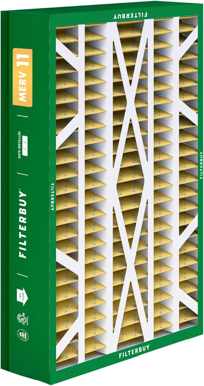 Filterbuy 14.5x27x5 Air Filter MERV 11 Superior Pet & Allergy Defense (1-Pack), Pleated HVAC AC Furnace Filters for Trane, American Standard, Honeywell, and More (Actual Size: 14.06 x 26.13 x 4.97)