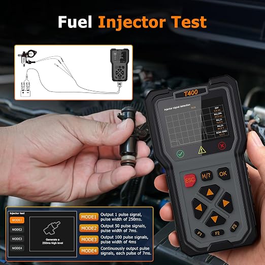 OBD2 Scanner and Battery Tester, 2-in-1 Car Diagnostic Tool, Check Engine Code Reader, 12V Battery Analyzer, Relay Tester, Fuel Injector Tester for Heavy Duty Truck, T400