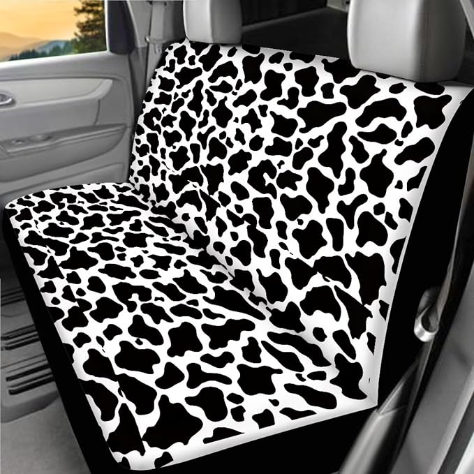 Cow Print Car Seat Covers Full Sets Universal Car Interior Accessories Sets with Cow Print Steering Wheel Car Covers Washable Car Headrest Covers Hanging Car Trash Can Belt Pads,Universal Fit