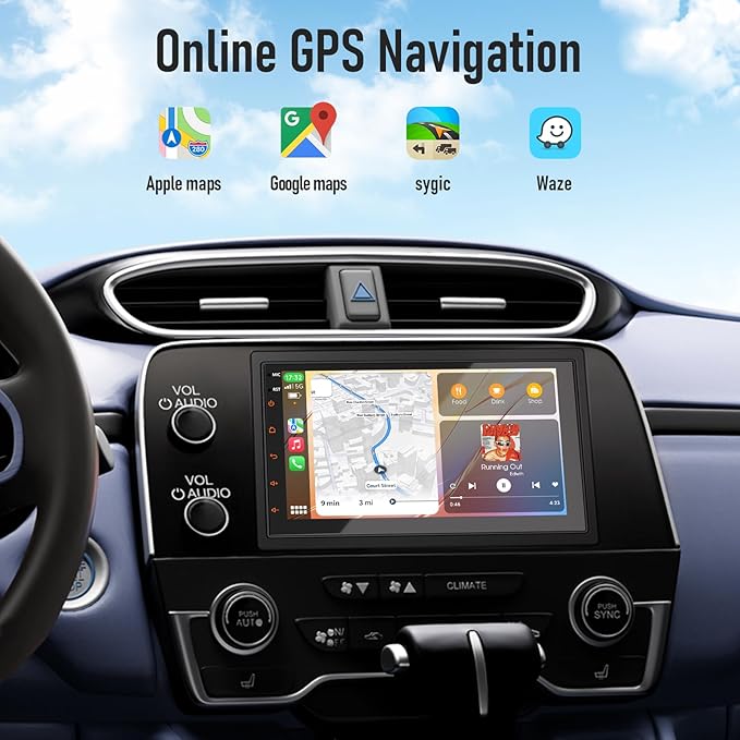 Haudio 7" Double Din Car Stereo with Wireless Apple CarPlay & Android Auto, Touchscreen Car Radio with Bluetooth 4.1, Mirror Link, GPS Navigation, WiFi, Voice Control, 2+32GB, FM Radio - No Camera