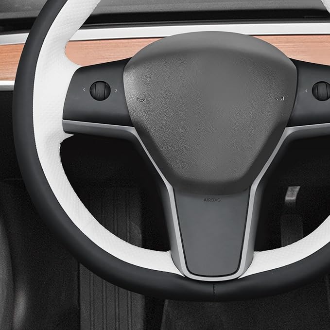 MEWANT Hand Stitch Steering Wheel Cover for Tesla Model Y 2023 Model 3 2023 DIY Steering Wheel Wrap Interior Accessory