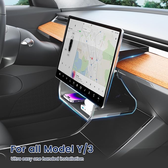 for Tesla Model Y Model 3 Center Console Organizer Tray, Computer Screen Trays Magnetic Storage Box, Behind Screen Tray Tissue holder, Tesla Model Y Accessories 2024-2021Black