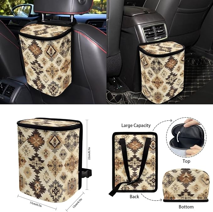 Southwest Aztec Car Accessories Car Seats Cover Protector, Steering Wheel Covers, Seatbelt Cover, Car Trash Can, Cup Coasters, Rearview Mirror Cover, Keychains, Pack of 15