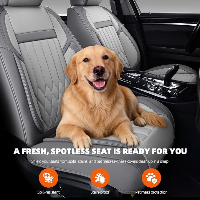 Universal 2-Seater Waterproof Breathable Nappa Leather Car Seat Covers Full Set, Compatible with Toyota Corolla Camry, Lexus LS400, Nissan Murano Rogue, Fit Front Seats Most Sedans SUV- Gray