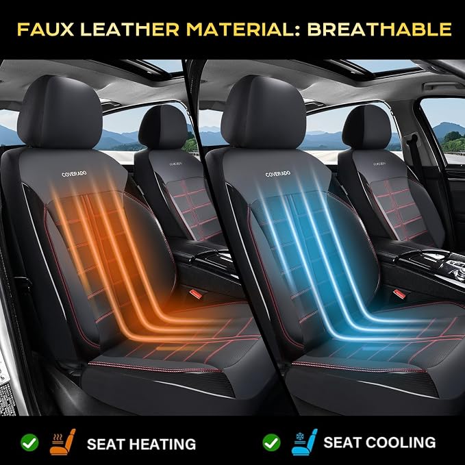 Coverado Rear Seat Covers Breathable Leather Waterproof Automotive Car Seat Cushion Protector Universal Fit for Most Cars SUV Trucks, Redline