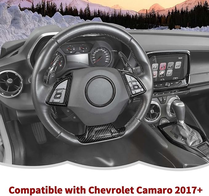 Carbon Fiber Interior Trim Kit Cover Gear Shift Trim Cover Navigation GPS Large Screen Frame Cover Decoration Accessories Compatible with Chevrolet Camaro 2017-2023