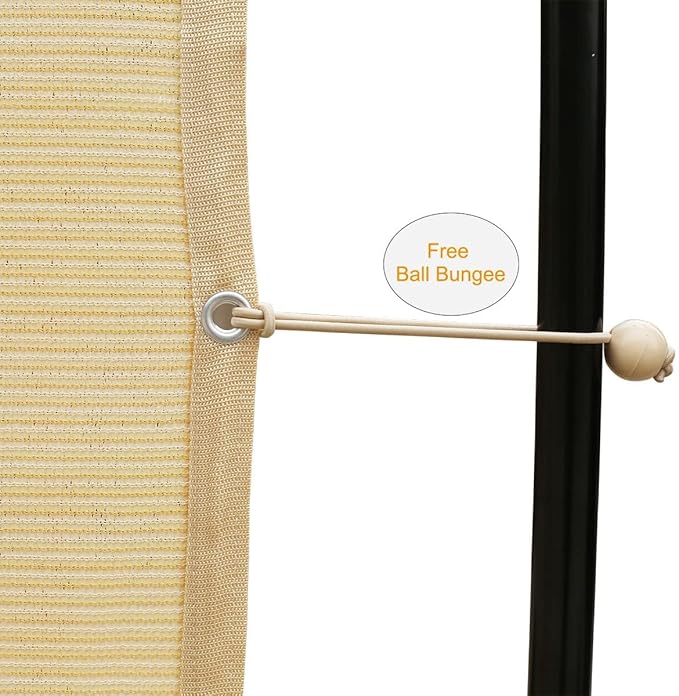 Shatex 90% Shade Fabric Sun Shade Cloth 12’ x 20’ Wheat Taped Edge with Grommets Sun-Block Mesh Shade for Pergola Cover Canopy,12 Bungee Balls