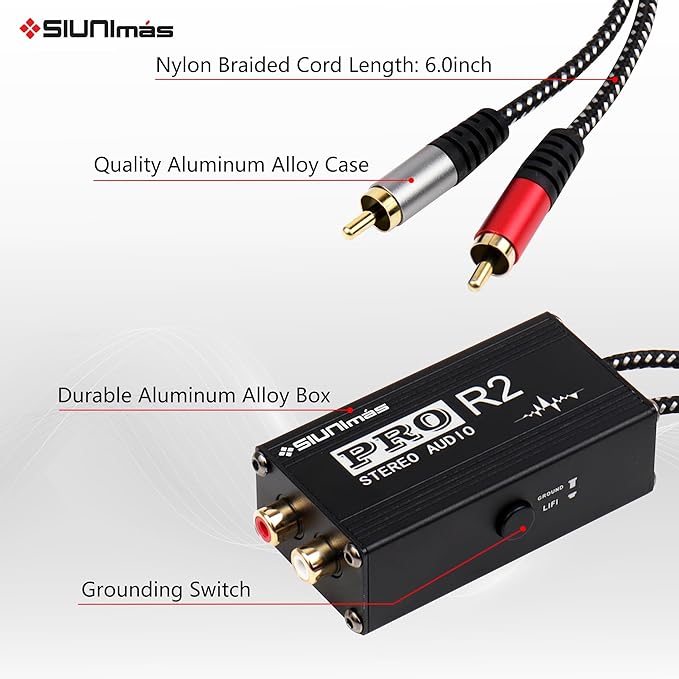 Pro R2 Portable RCA Passive Ground Loop Noise Isolation Box Audio Noise Filter for Home/Car/Official Audio Playing Systems(SIM-RCA-Pro R2)