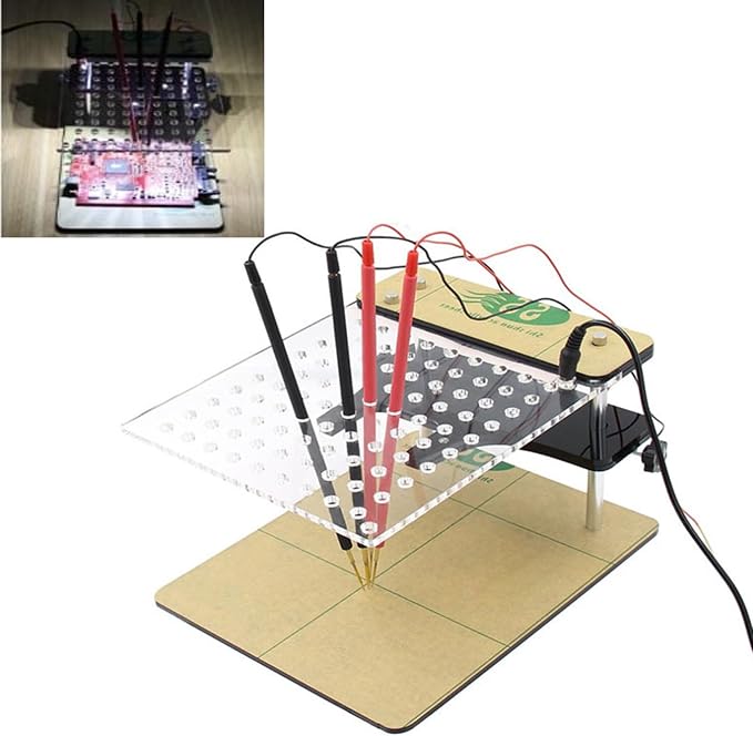 LED BDM Frame, BDM Frame Test Board Assembly, Multifunctional BDM Frame Set with 4X Copper Probe Pin Compatible with 22x BDM Adapters for Car ECU Brush Test Stand, AC 110-240V