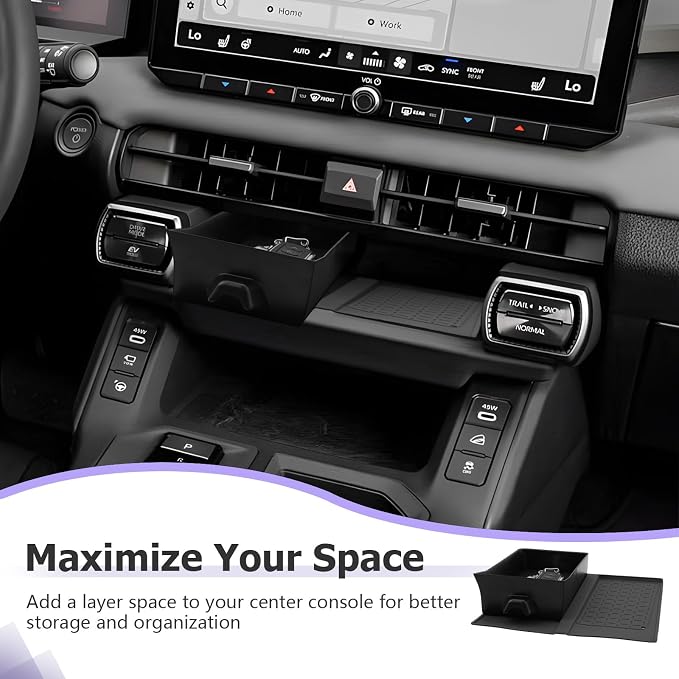 LUWU for 2026 RAV 4 Accessories Compatible with 2026 RAV 4 Center Console Organizer Armrest Console Secondary Storage Box Insert Tray & Center Console Wireless Charging Mat ABS Material Black 2-Pack