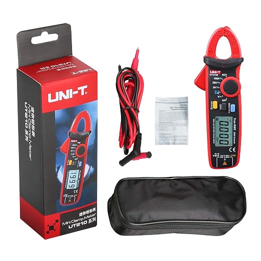 UNI-T UT210E Mini Digital Clamp Meter 100A AC DC Current Voltage True RMS Pliers Ammeter Resistance, Capacitance, Diode Tester Multimeter with Alligator Clip, Red&Black