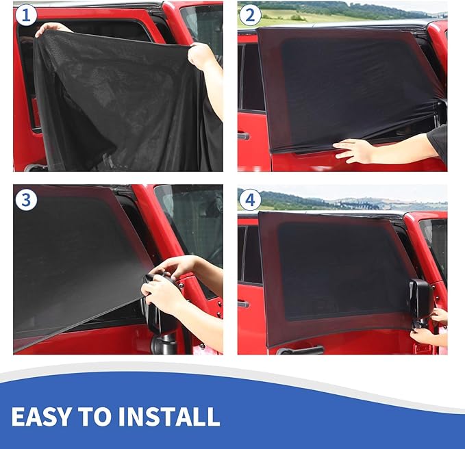 RAZPOY for Jeep Front & Rear Window Sun Shade, Side Window Screen Cover for Camping Compatible with 2007-2024 Jeep Wrangler JK JL & Gladiator JT, Side Curtain Nets