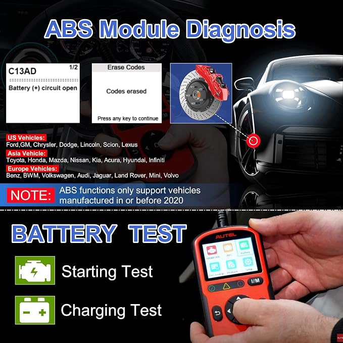 Autel AL549 OBD2 Scanner Code Reader with ABS Diagnostic & Battery Test, Enhanced Check and Reset Engine Fault Code, Live Data, Freeze Frame, CAN Car Diagnostic Scan Tool for All OBDII Car After 1996