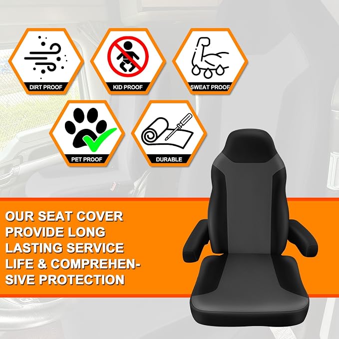 Seat Cover Fit for Legacy High Back Seat with Armrests | Heavy Duty PU Leather Driver or Passenger Side High Back Semi Truck Seat Cover with Armrests