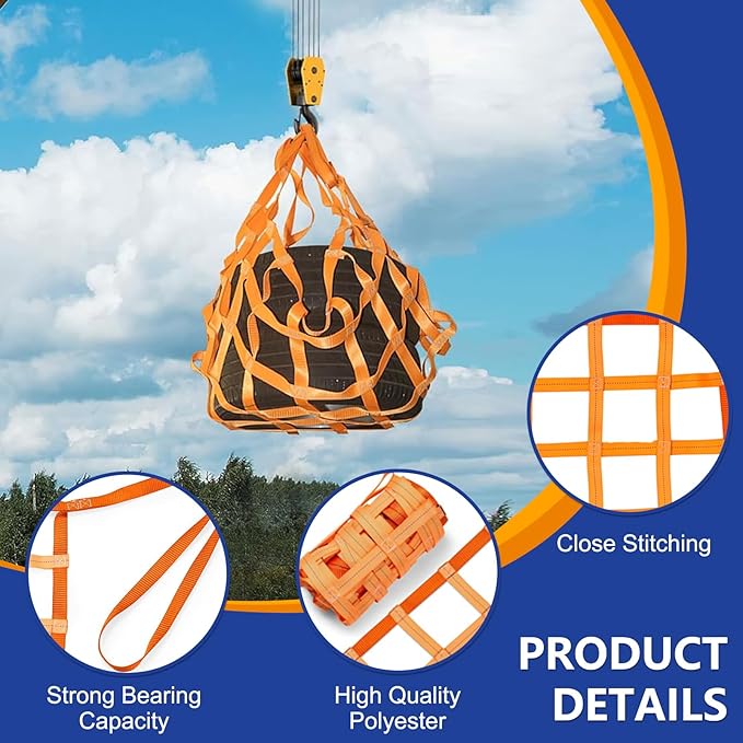 Safety Lifting Straps, Flat Nylon Sling Hoisting Net - 3.3' x 3.3'ft Cargo Lifting Nets, 1100lbs Load Capacity for Construction Rigging & Moving