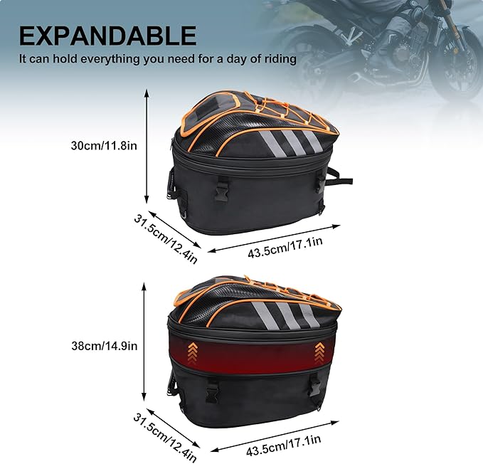 Motorcycle Helmet Backpack, 50L Expandable Motorcycle Tail Bag with Waterproof Rain Cover, Backpack & Rear Seat Bag, Fits Full Face Helmet for Motocross, Scooter, Street Bike