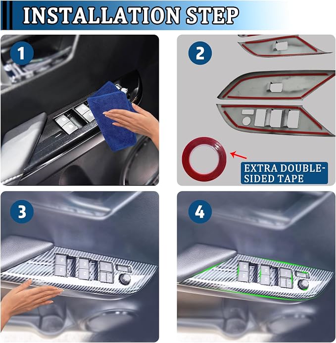Window Lift Switch Panel Cover, Imitation Carbon Fiber Interior Decor Trim Compatible with Toyota Hilux 2016 2017 2018 2019 2020 2021 2022 2023 2024 2025