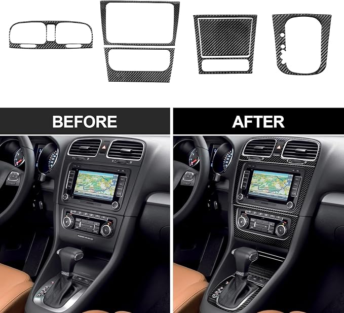 15PCS Real Carbon Fiber Trim Kit Compatible with Volkswagen VW Golf 6 MK6 2010-2014, Center Console Dashboard Panel Trim Gear Shift Panel Trim, Interior Decal Sticker Accessories