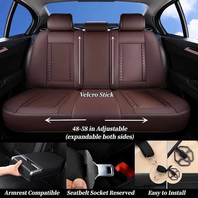 Coverado Car Seat Covers Full Set, Leather Seat Coversfor Cars, Front and Back Seat Covers, Waterproof Car Seat Protectors Car Seat Cushions Universal for Most Vehicles, Coffee
