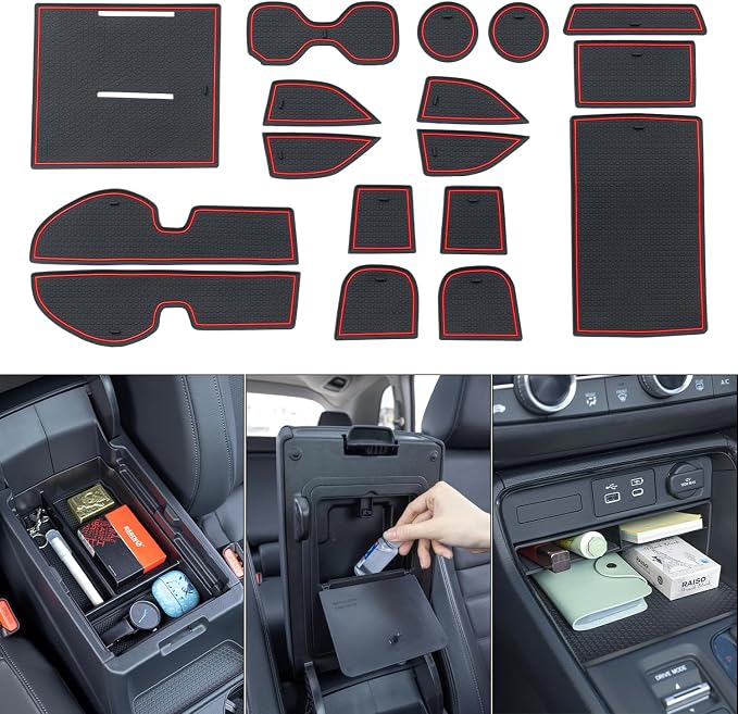 PIMCAR Compatible with 2023 2024 2025 2026 Honda CRV 3PCS Center Console Organizer and CR-V Cup Holder Mat, Door Slot Pad, Coaster Trim, Non-Slip Dust Interior, Custom Rubber Decoration Insert