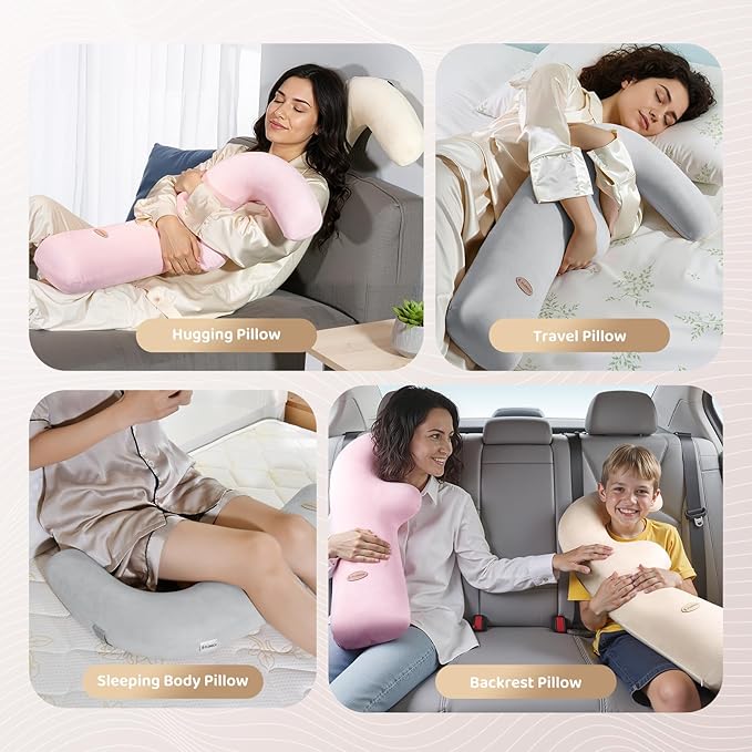 FLORICH Memory Foam Kids Travel Pillow, Car Sleeping Pillow, F-Shape Car Pillows for Adults and Children, Traveling Car Pillow for Kids with Removable Pillowcase (Dark Grey)