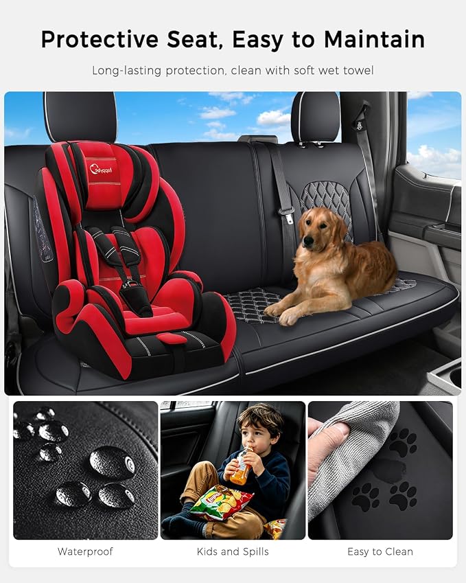 Huidasource Rear Car Seat Covers Fit for Ford F150, Automotive Car Seat Cushion Cover Fit for 2015-2026 F150 SuperCrew&2017-2026 F250 F350 F450 Super Duty Crew Cab Pickup(Back Row/Black&White)