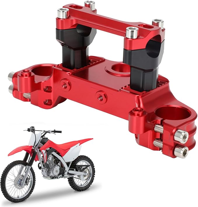 Motorcycle Top Triple Clamp 7/8" 22MM Upper Triple Tree Bar Mount with Risers Set CNC for CRF110 CRF110F 2013-2024 CRF125F CRF125FB 2019-2024 CRF 110F 125F 125FB Red