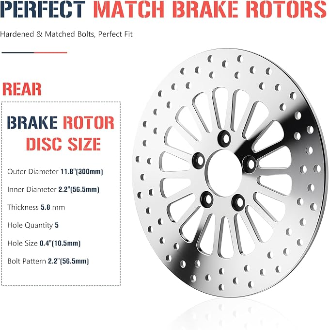 11.8" Front and Rear Brake Rotor Pad Set for Harley Davidson Touring Models, for Road King/Street Glide/Road Glide/Electra Glide 2008-2022, Mirror-Polished Stainless Steel Rotors, 3PCS